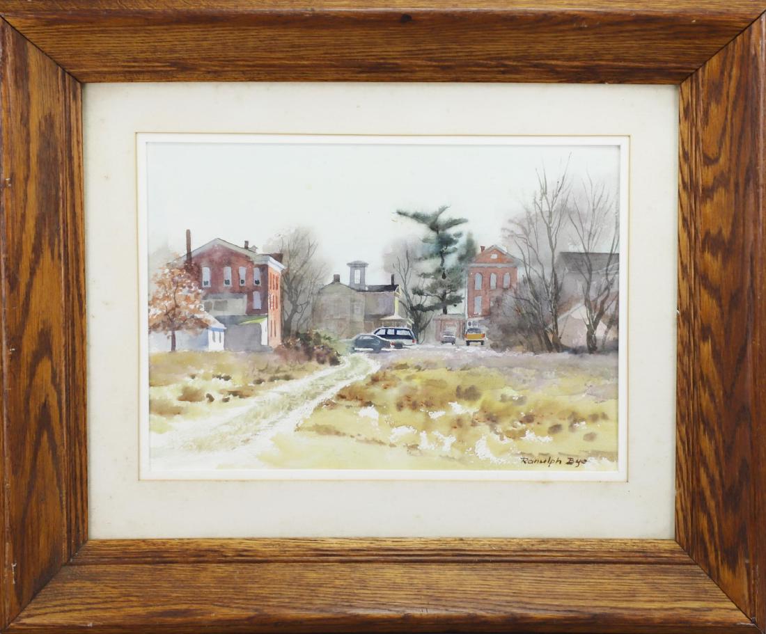 Ranulph Bye (1916 - 2003): Watercolor, "Back Street, Frenchtown, NJ", SLR. Urban landscape. 9.5"h x 13.5"w and 18"h x 22"w framed