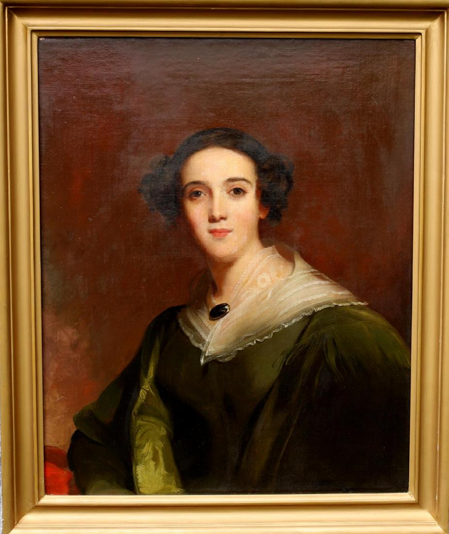 Thomas Sully (1783 - 1872): Oil on canvas, "Portrait of Mary Ann Heide Norris", 1830, initialed and dated en verso. Portrait of a young woman. 30"h x 24.5"w and 34.5"h x 28.5"w framed