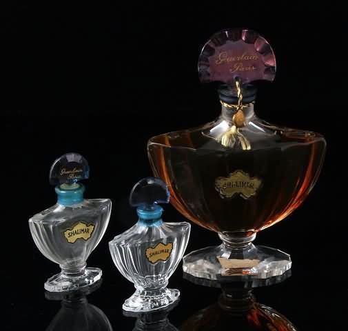 Three Shalimar by Guerlain Perfume Bottles: Height of tallest: 5". Shipping: $18