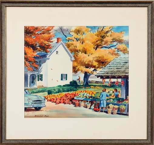 Ranulph Bye: "Froehlich's Farm Route 263 Jamison", watercolor, 14" x 16" (sight), SLL "Ranulph Bye". Artist: American, 1916-2003. Ship: $28 plus insurance.