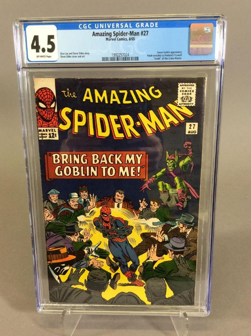 Amazing Spider-Man #27, 8/65, CGC 4.5: Stan Lee and Steve Ditko story, Steve Ditko cover and art, Green Goblin appearance, Patch revealed as Frederick Foswell, "Death" of the Crime-Master.