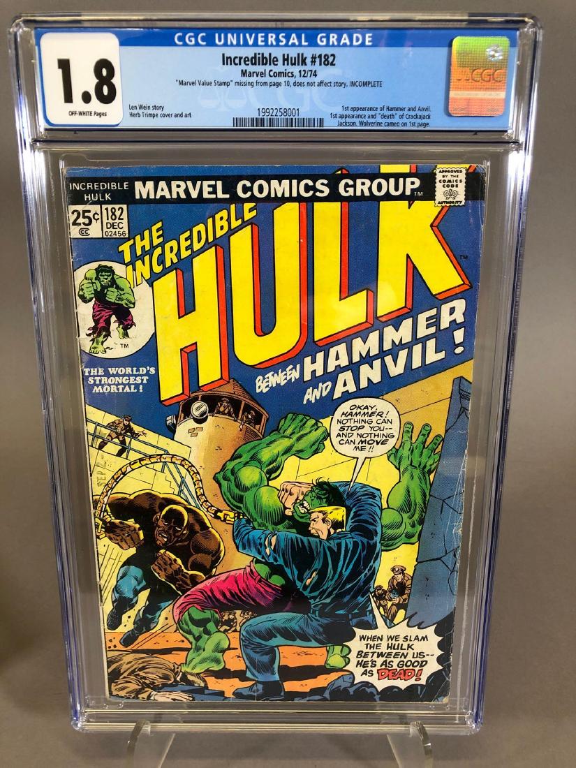 Incredible Hulk #182, 12/74, CGC 1.8: Len Wein story, Herb Trimpe cover and art, 1st appearance of Hammer and Anvil, 1st appearance and "death" of Crackajack, Jackson, Wolverine cameo on 1st page.