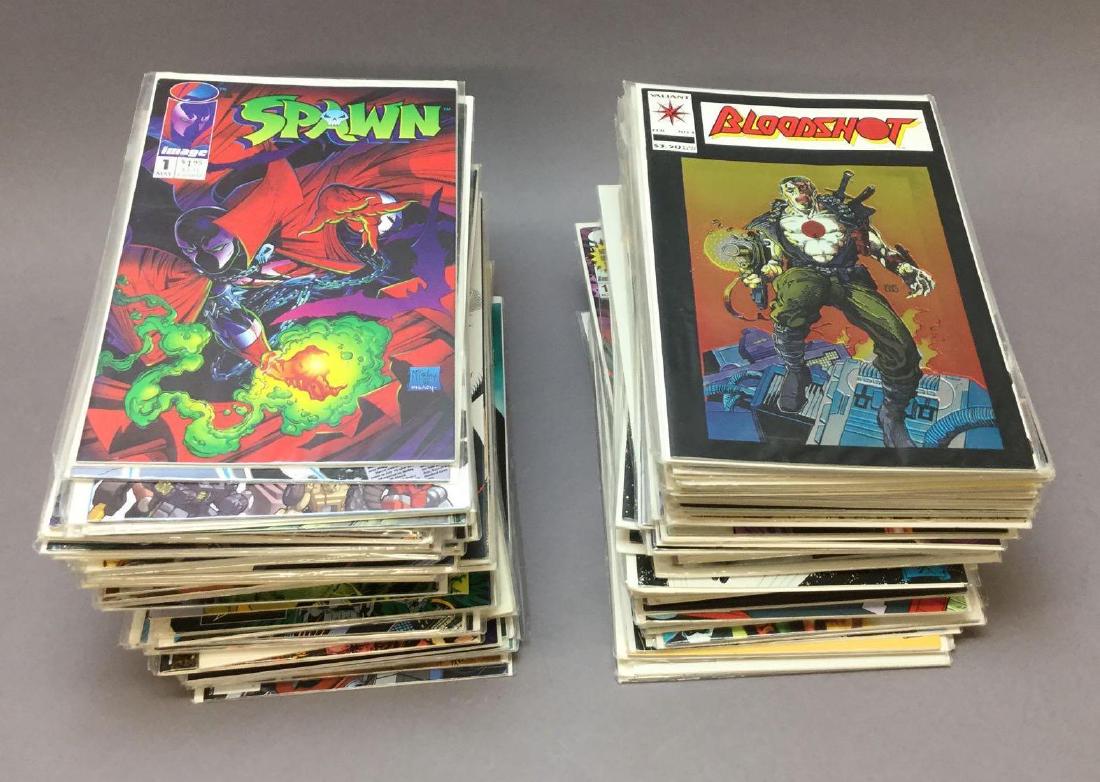 Over 125- independant #1 Comic Books- All Different: Includes Blood Shot, Spawn, Roger Rabbit, Blair Witch Project, Scooby Doo, Sabrina, Space Ghost, TMNT, Mighty Magnor and many more. Comics appear to be in very fine to near mint condition.