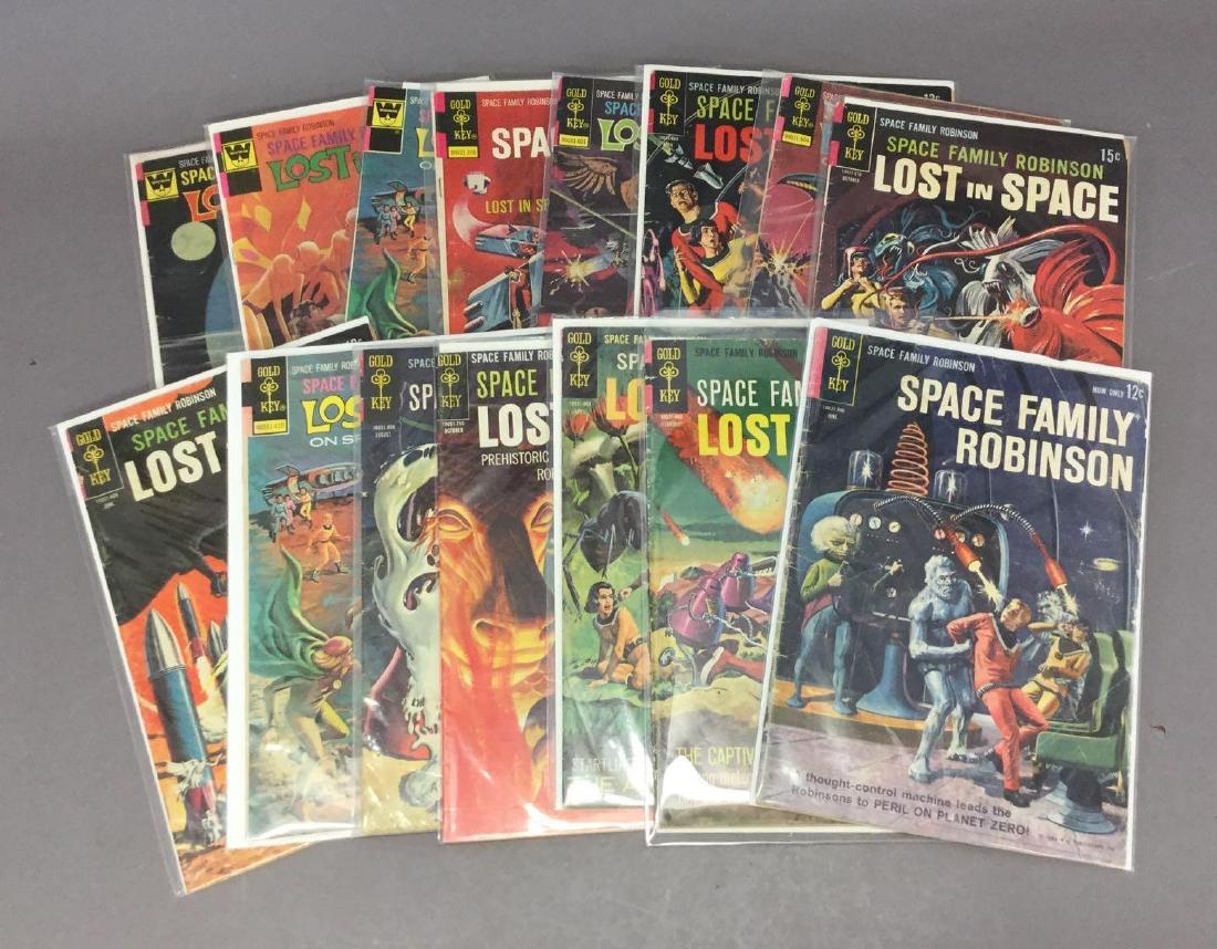 15 Lost In Space- Silver and Bronze Age Comics: Includes rare Whitman comics, Origin retold, Bondage cover, last 12 cent issue. Comics appear to be in very good to fine+ condition.