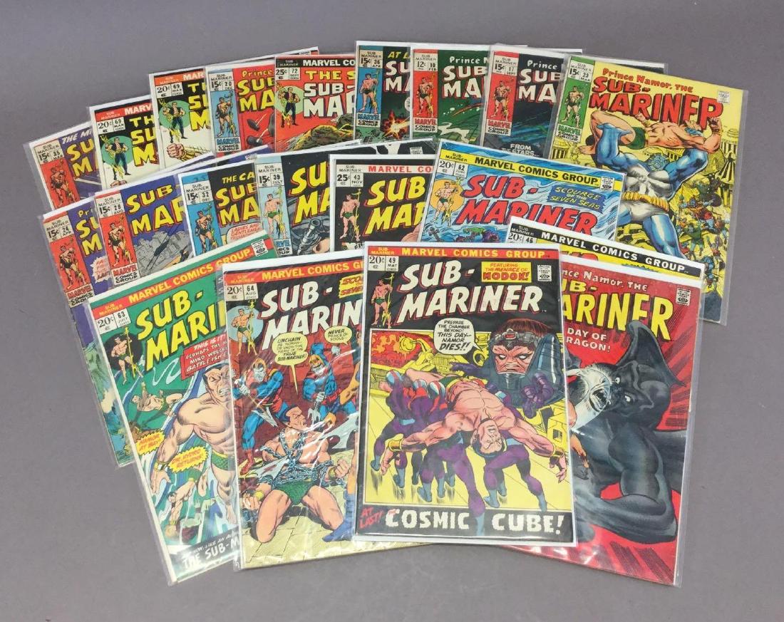 20 Submariner- Silver and Bronze Age Comics: Includes Pre-Defenders team-up, last 12 cent issue, Dr. Doom appearance, Bondage cover, King-size special, Wrightson and Everett art, Hitler-Spiderman appearance and last issue. Comics appear to be in