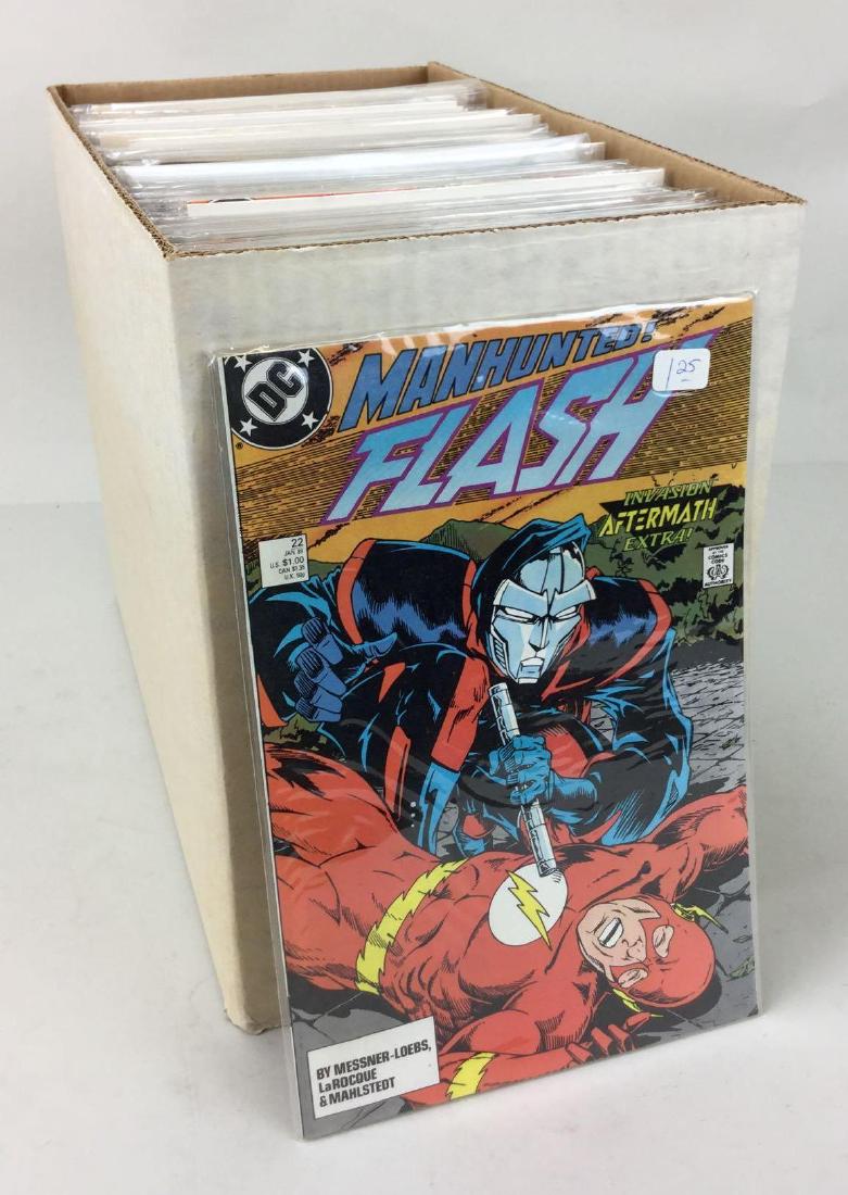Short Box of Assorted Comics: Includes Flash, Green Arrow, Superman, Action Comics Weekly, Wolverine, Conan, and more.