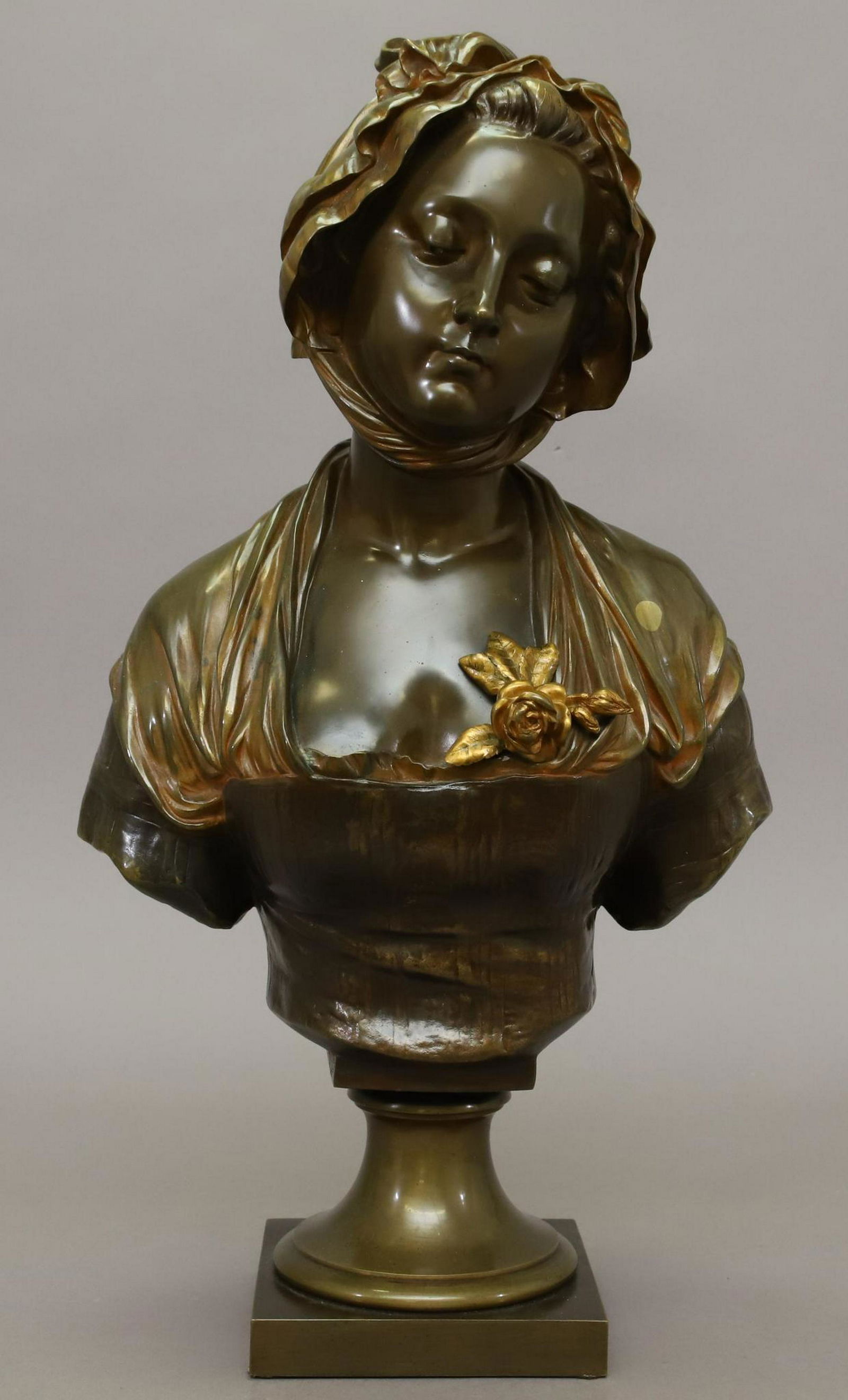 Eugène Laurent (1832 - 1898): Bronze, signed. Bust of a young maiden. Susse Freres Editeurs foundry mark. 19"h x 10"w