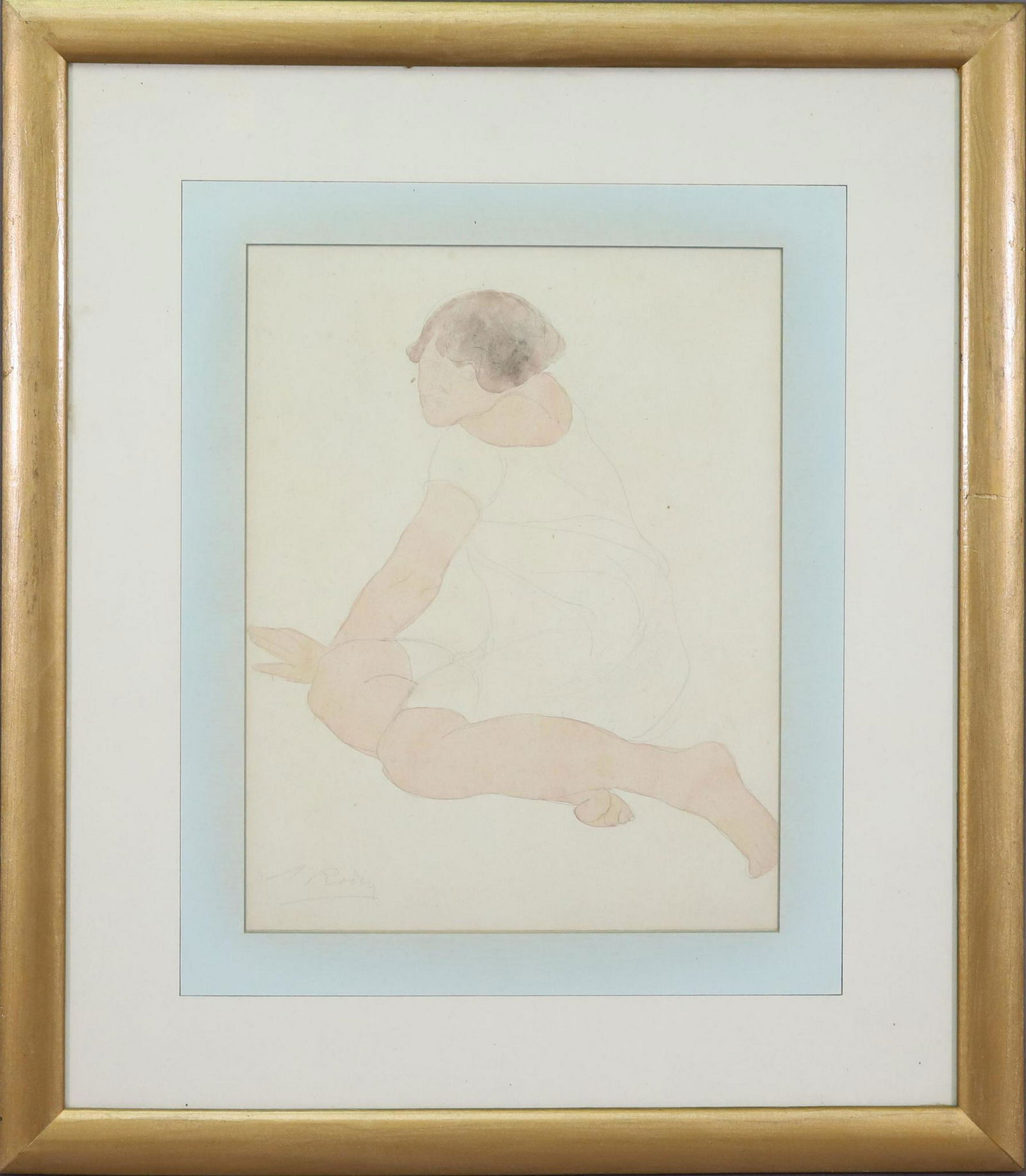 Auguste Rodin (1840 - 1917): Watercolor, SLL, figural watercolor of a woman. From Jules Ephraim Mastbaum, philanthropist who donated the Rodin museum to Philadelphia, through family descent.