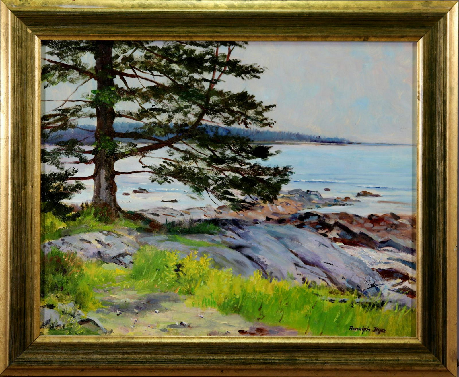 Ranulph Bye (1916 - 2003): Watercolor, "Drift-in Beach, Port Clyde, Maine", SLR. Coastal landscape. 14.25"h x 18.25"w sight and 18.5"h x 22.5"w framed. Provenance: The Collection of Richard E. and Elisabeth S. Poole