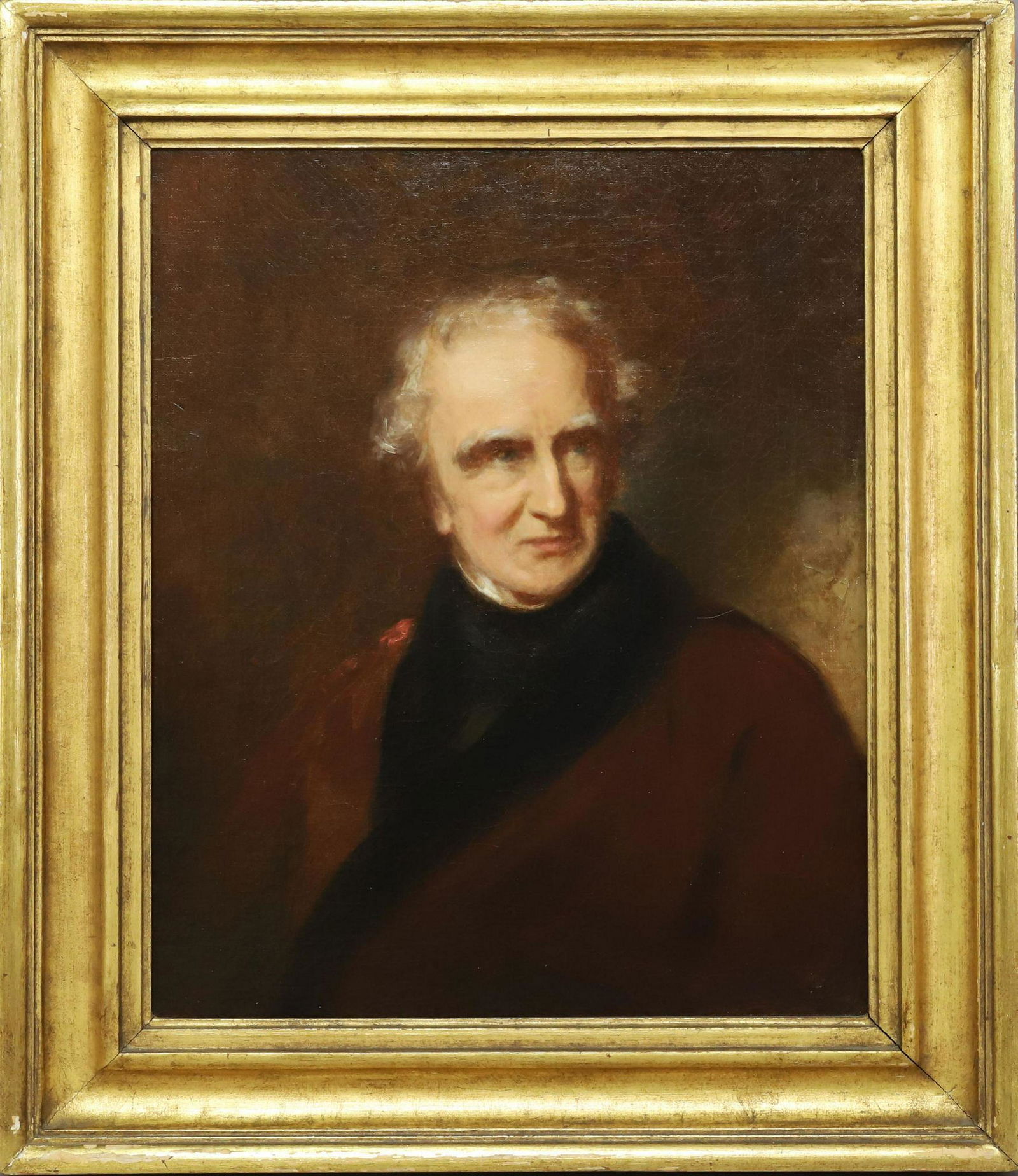 Thomas Sully (1783 - 1872): Oil on canvas, "Self Portrait". Includes documentation from the Pennsylvania Academy of the Fine Arts conservator, Joseph Amarotico, describing the conservation done to this piece. Includes the origin