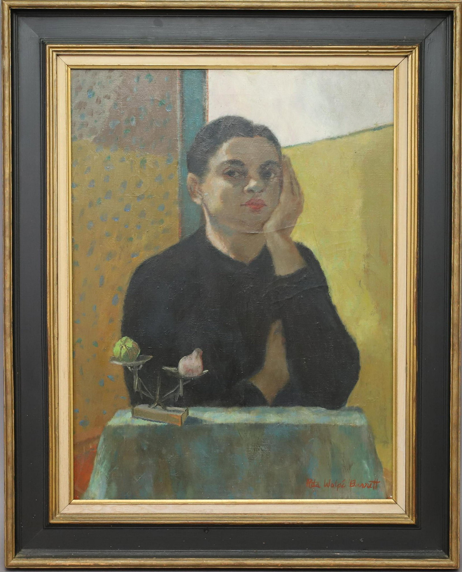 Rita Barnett (20th century): Oil on canvas, "Self Portrait", SLR. 24"h x 18"w and 31"h x 25"w framed.