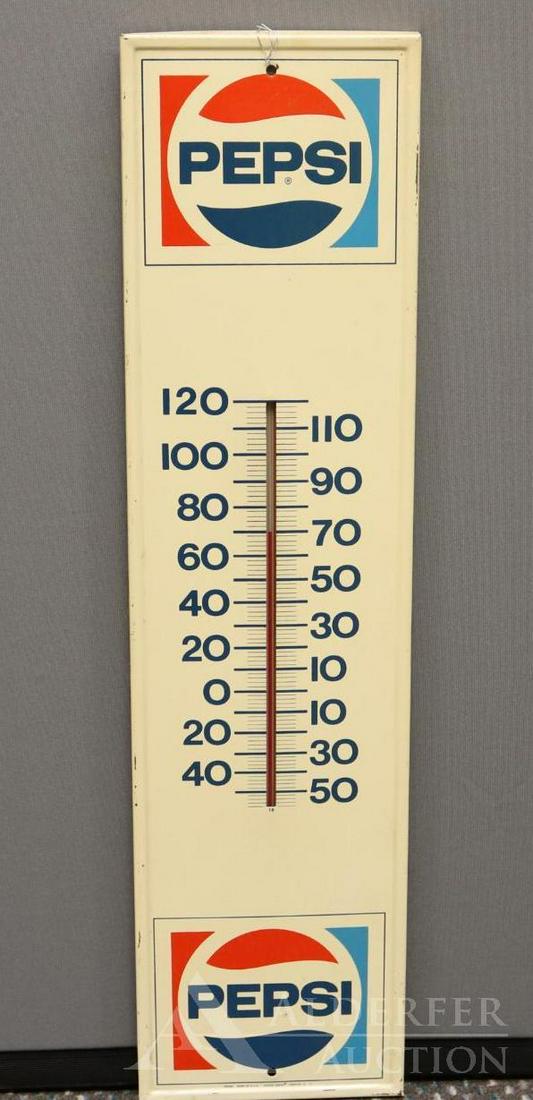 Pepsi Advertising Thermometer: Pepsi advertising thermometer, blue and red logo colors. Measures 28"h