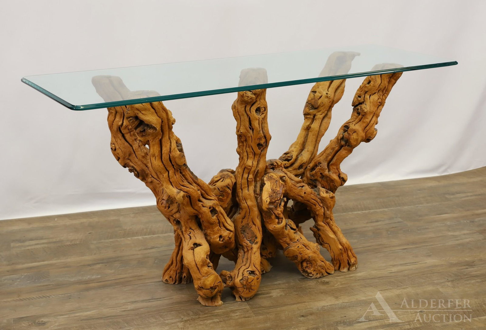 Grapevine Free Form Sofa Table: Bevel glass top. 28"h x 54"w x 18"d