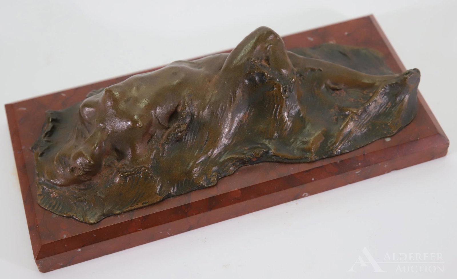 Art Nouveau Bronze: Bronze, signed Stadler. Reclining nude on marble plinth. 2.75"h x 9.75"w x 4.5"d including plinth.