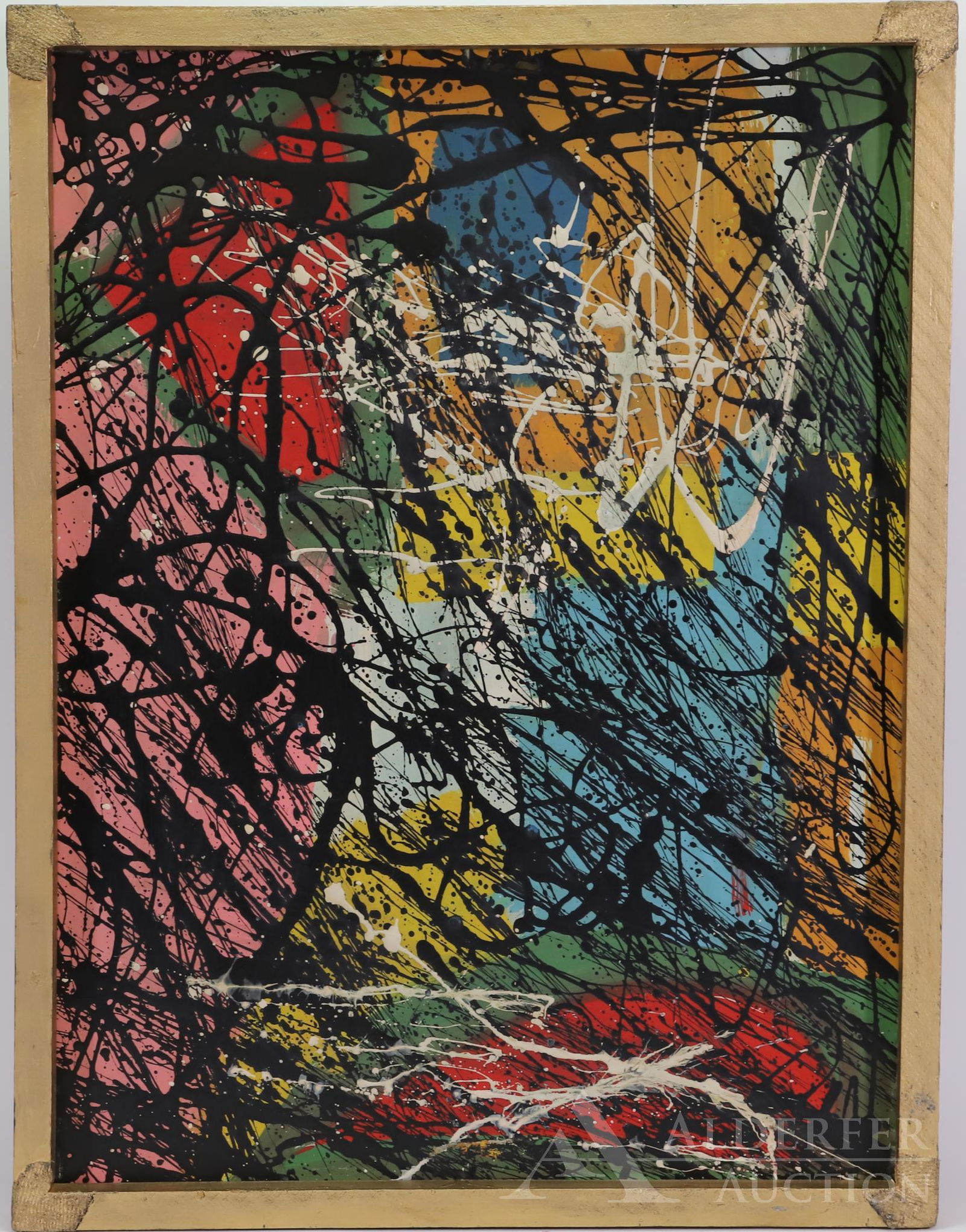 Joseph Meierhans (1890-1980): Oil on board, attributed to Joseph Meierhans, signed en verso. Abstract painting with vibrant colors. 24"h x 18"w and 25"h x 19"w framed