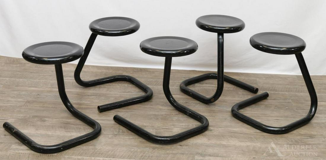 Set of Hugh Hamilton and Philip Salmon Stools: Paper Clip stool/chair, 1970s. Enameled black tubular steel. "Britt Industries" label underside. 18"h x 15"w x 15"d