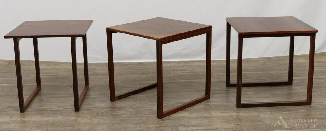 Danish Nesting Tables: Danish rosewood nesting tables (3). 16.25"h x 15.75" x 15.75
