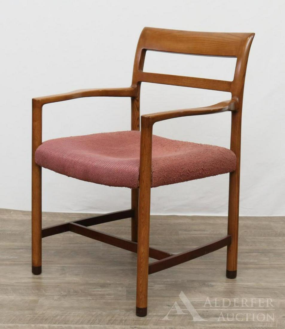 Edward J. Wormley for Dunbar Occasional Armchair: Armchair with wood frame and fabric seat. Brass tag attached to underside. 34"h x 19.5"w x 19"d