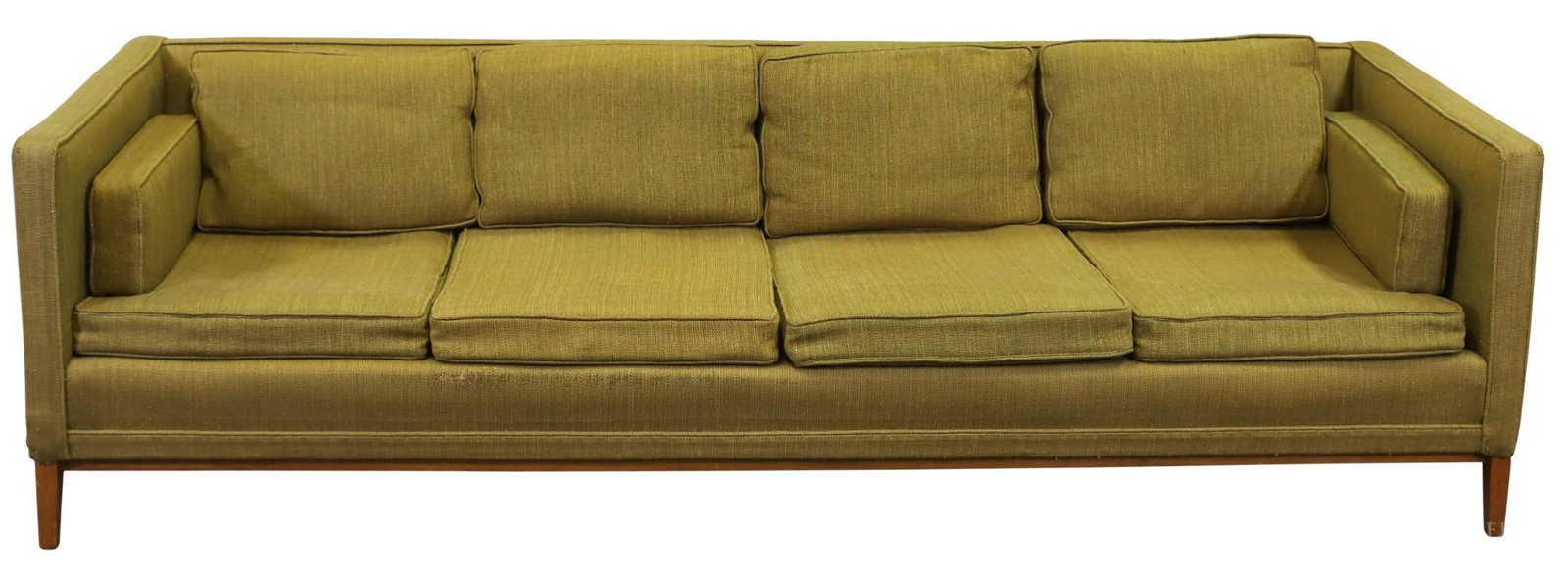 Paul McCobb for Custom Craft Sofa: Designed by Paul McCobb and manufactured by Custom Craft. Original fabric by Jack Lenor Larsen. 26.5"h x 33.75 x 95.75 length