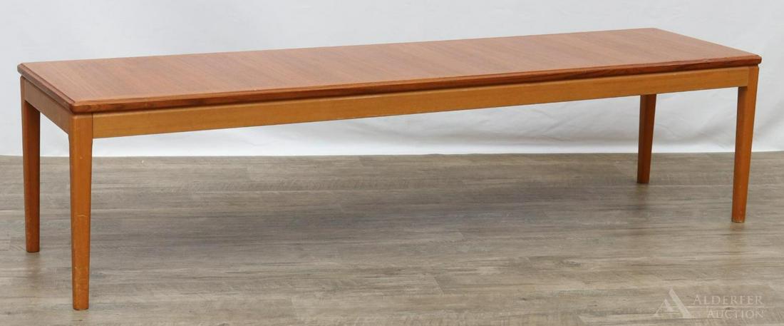 Sunn Expo Ltd. Teak Coffee Table: Scandinavian modern table with beveled top edge. 14.5"h x 59"w x 14.75"