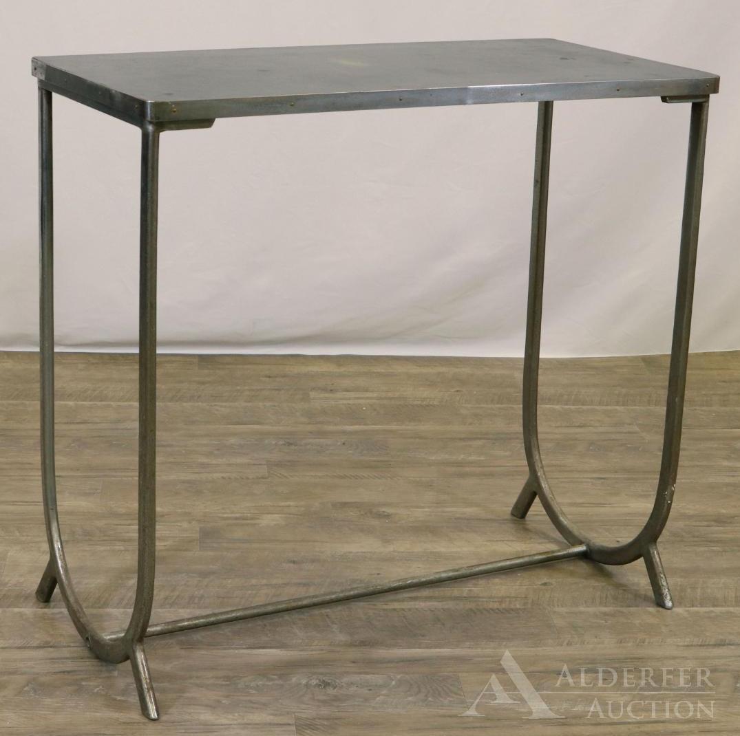 Theo A. Koch Machine Age Console Table: Black top on tubular chrome plated steel base. 30"h x 32"w x 16"d