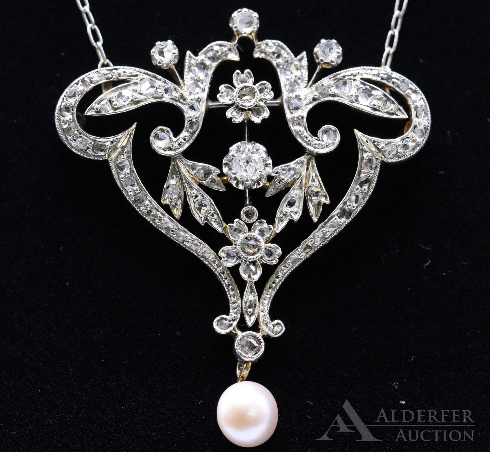 Art Nouveau Gold Diamond and Pearl Necklace (1 of 4)