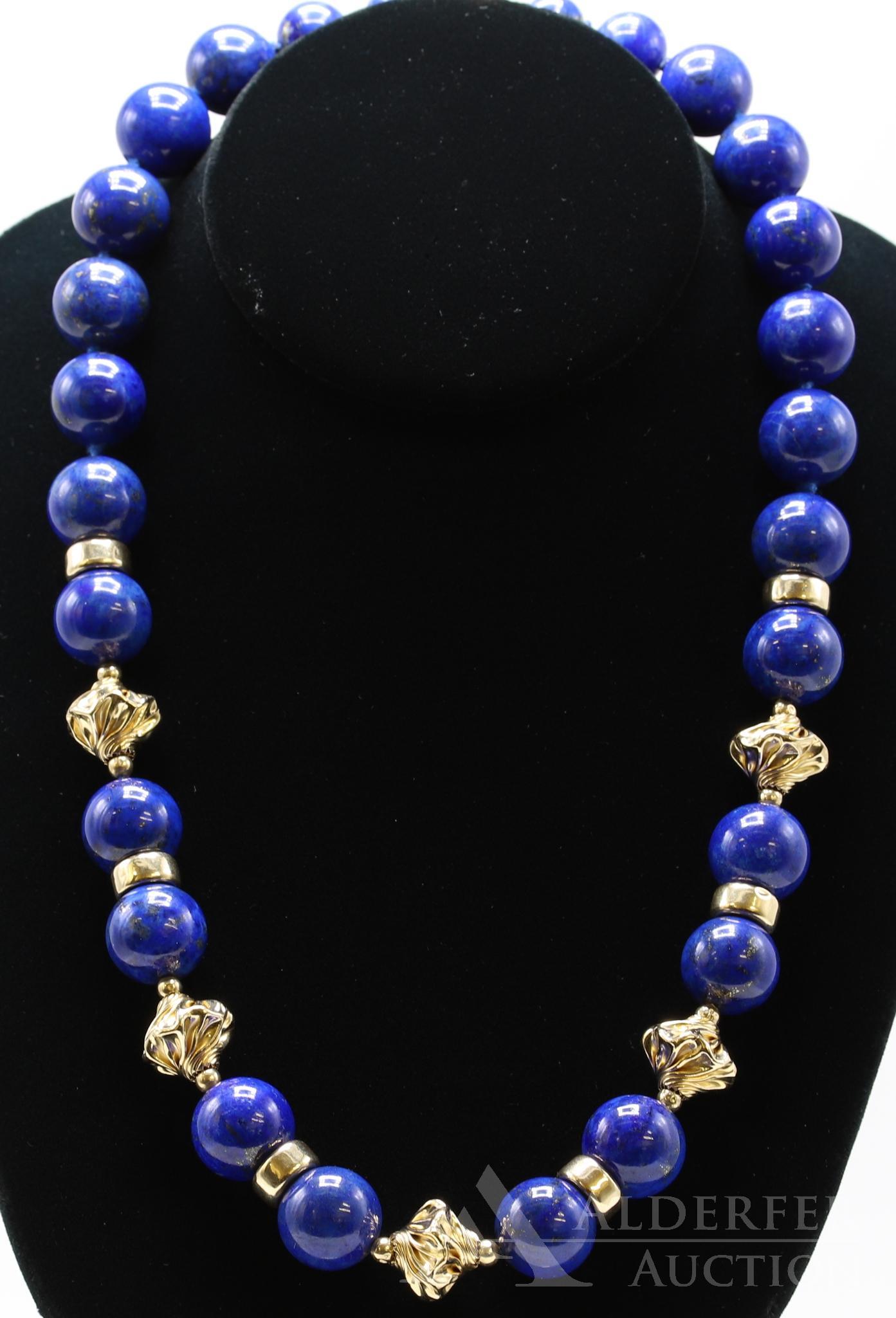 14KY Gold Lapis Bead Necklace (1 of 4)