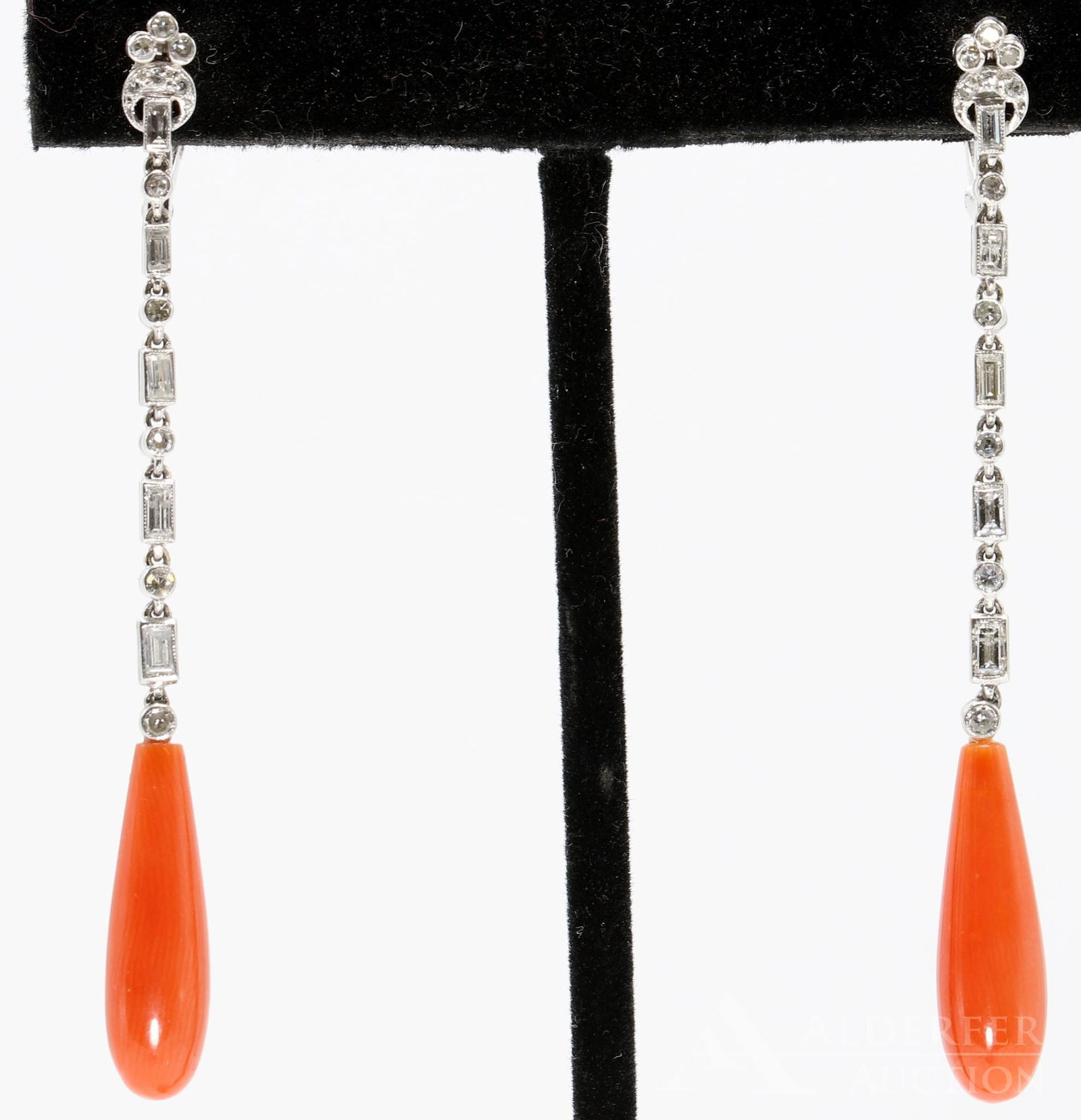 Art Deco Platinum Coral and Diamond Earrings (1 of 4)