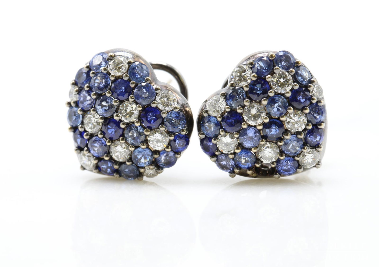 18KW Gold Sapphire and Diamond Heart Earrings (1 of 5)