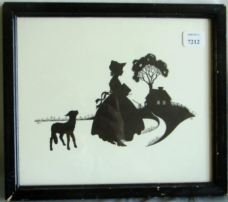 Wallace Nutting Silhouette - Mary's Little Lamb: Original circa 1927 Wallace Nutting large-format Silhouette. Lamb follows Mary to distant country schoolhouse. Silhouette is based upon an original drawing by Ernest John Donnelly, one of Wallace Nutt