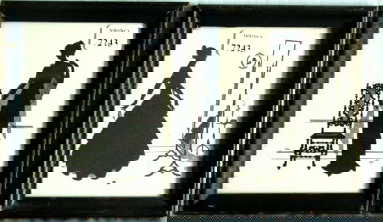 Wallace Nutting - Lot of Two Original Silhouettes: Lot of two original circa 1927 Wallace Nutting Silhouettes. Both Silhouettes are based upon an original drawing by Ernest John Donnelly, one of Wallace Nutting's employees. 1) Girl stands by cheval mi