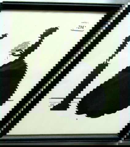 Wallace Nutting Silhouette - Girl by Statue: Original circa 1927 Wallace Nutting large-format Silhouette. Girl with lacy fan stands by armless statue. Silhouette is based upon an original drawing by Ernest John Donnelly, one of Wallace Nutting's