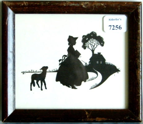 Wallace Nutting Silhouette - Mary's Little Lamb: Original circa 1927 Wallace Nutting small-format Silhouette. Little Lamb follows Mary to distant school house. Silhouette is based upon an original drawing by Ernest John Donnelly, one of Wallace Nutt