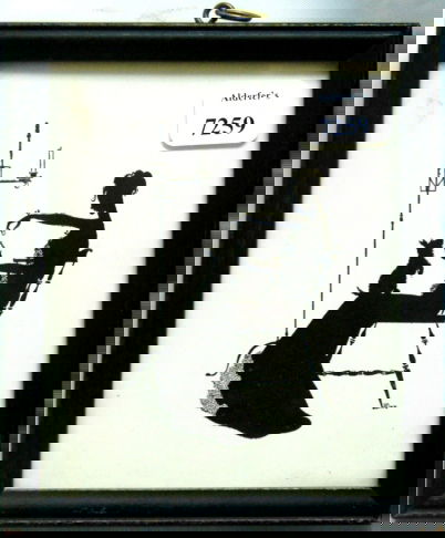 Wallace Nutting Silhouette - Girl with Dog - Rare: Original circa 1927 Wallace Nutting small-format Silhouette. Rare Silhouette with little dog on girl's lap sitting for snack. Silhouette is based upon an original drawing by Ernest John Donnelly, one