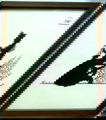 Wallace Nutting Silhouette - Girl on Bench: Original circa 1927 Wallace Nutting large-format Silhouette. Girl sits on garden bench. Silhouette is based upon an original drawing by Ernest John Donnelly, one of Wallace Nutting's employees. Est 7x