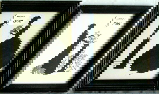 Wallace Nutting - Lot of Two Original Silhouettes: Lot of two original circa 1927 Wallace Nutting Silhouettes. Both Silhouettes are based upon an original drawing by Ernest John Donnelly, one of Wallace Nutting's employees. 1) Girl arranges flowers in