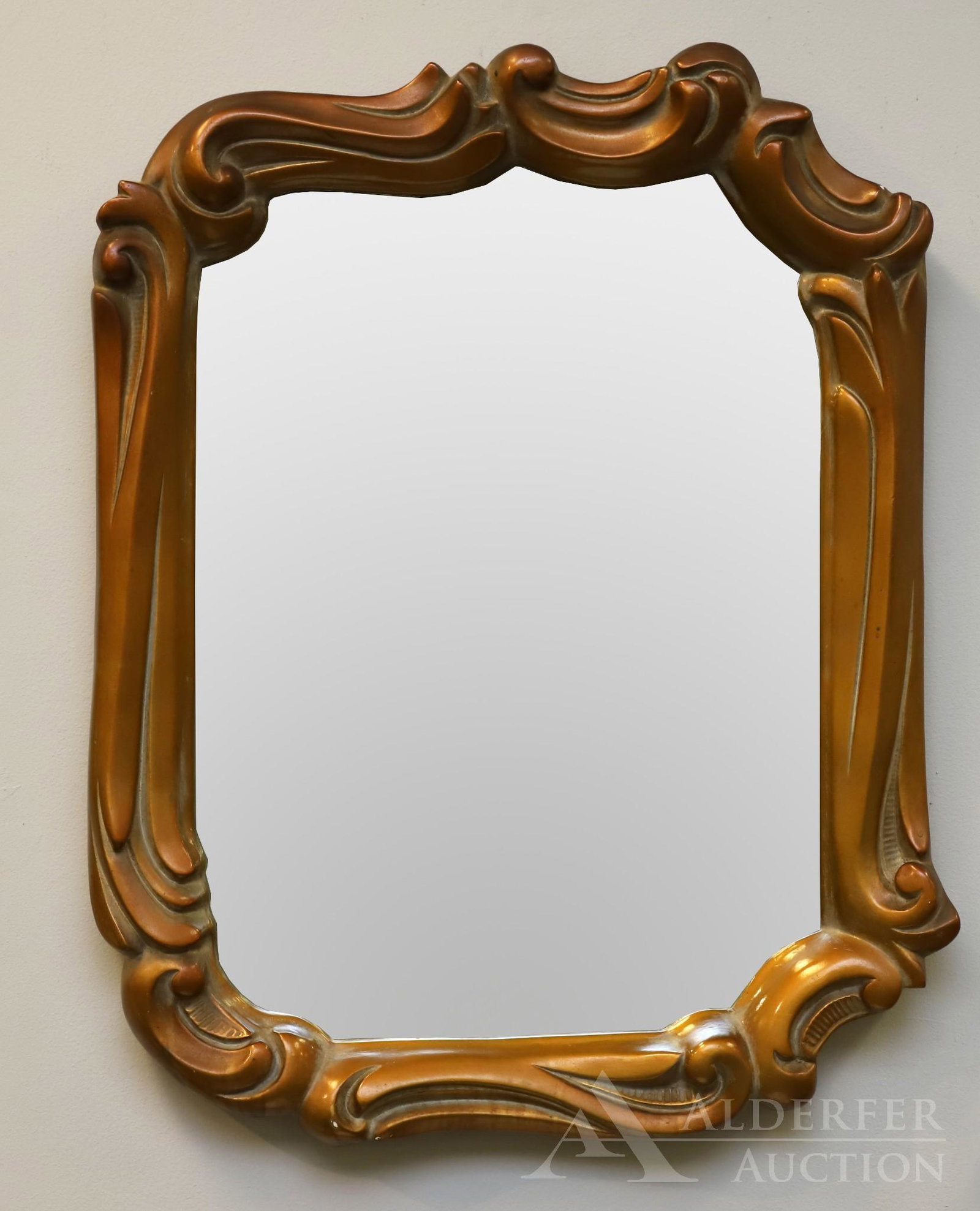 Gilt C-Scroll Wall Mirror: Cast plaster wall mirror. 28"h x 22"w