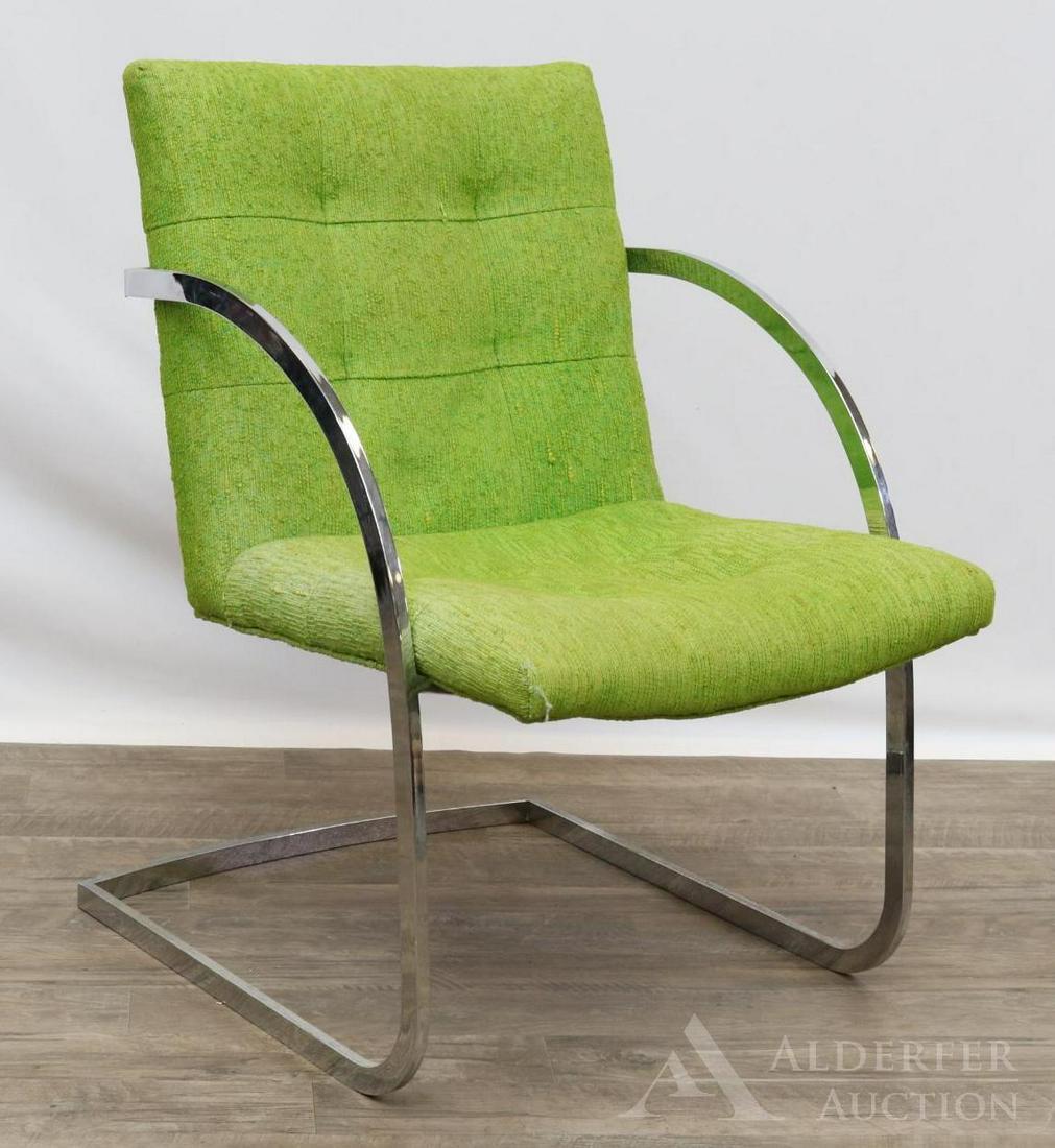 Milo Baughman for Thayer Coggin Lounge Chair: Chrome and green fabric cantilevered armchair. Label on underside. 32"h x 22"w x 26"d