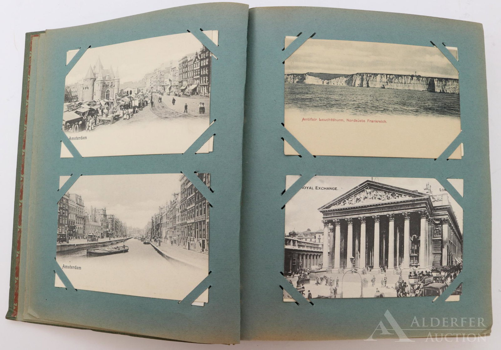 Grouping of Early 20th Century Postcards: Early 20th century album containing 120 postcards from Europe, Argentina, Algeria, German South-West Africa, Cuba, China, India, US and other locations. Grouping includes 2 real photo postcards (RPPC)