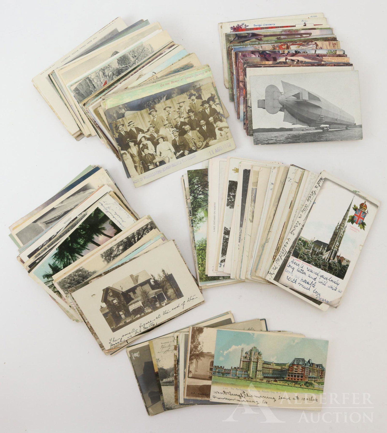 Grouping of Early 20th Century Postcards: Grouping of 369 early 20th century postcards from Canada, US, South America, Turkey, Germany, France, Central America and other locations. Grouping includes 39 postcards representing events in militar