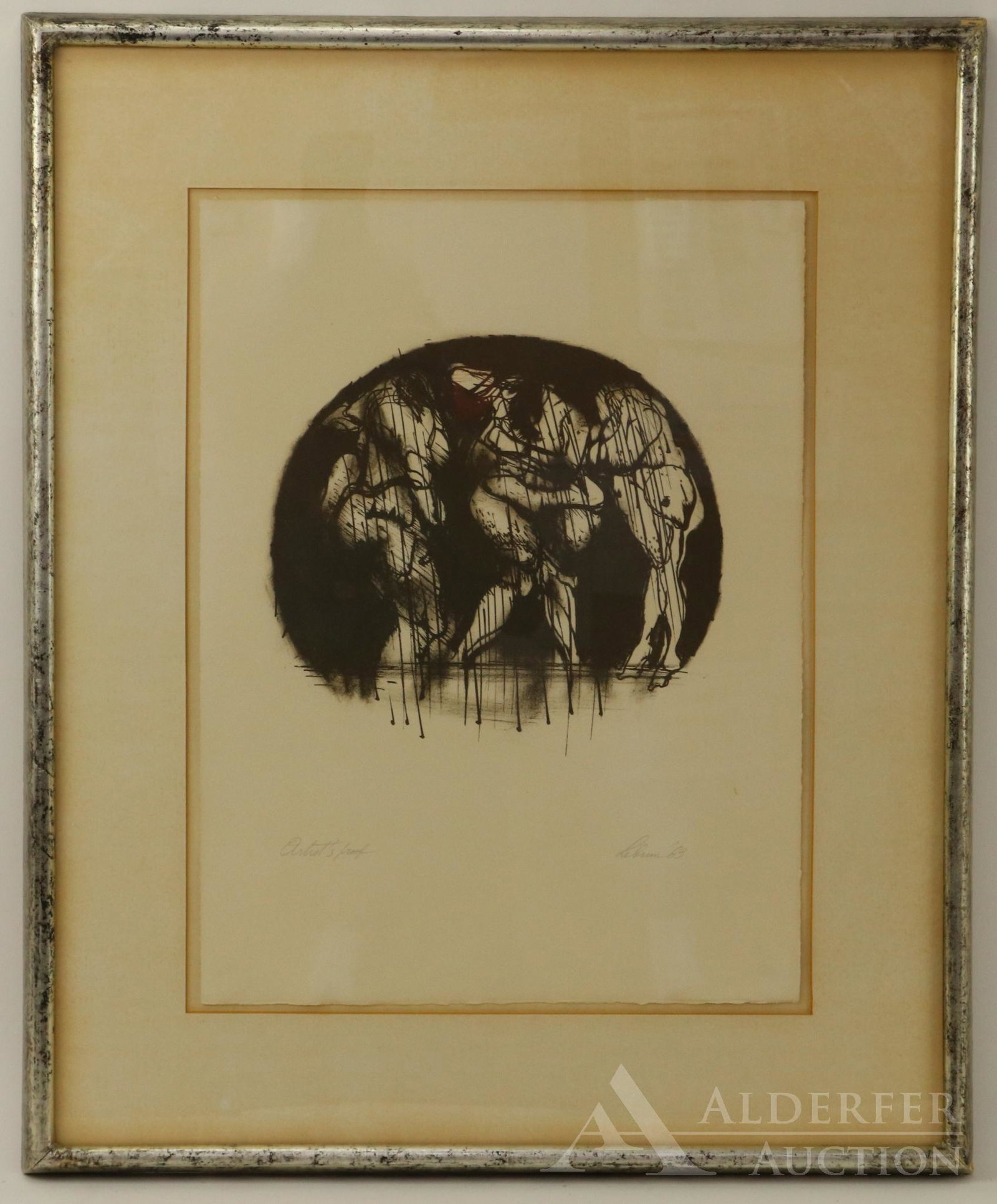 Rico LeBrun (1900 - 1964): Lithograph, artists proof, SDL '63. Modernist figural nudes. 17"h x 12.5"w and 24"h x 20"w