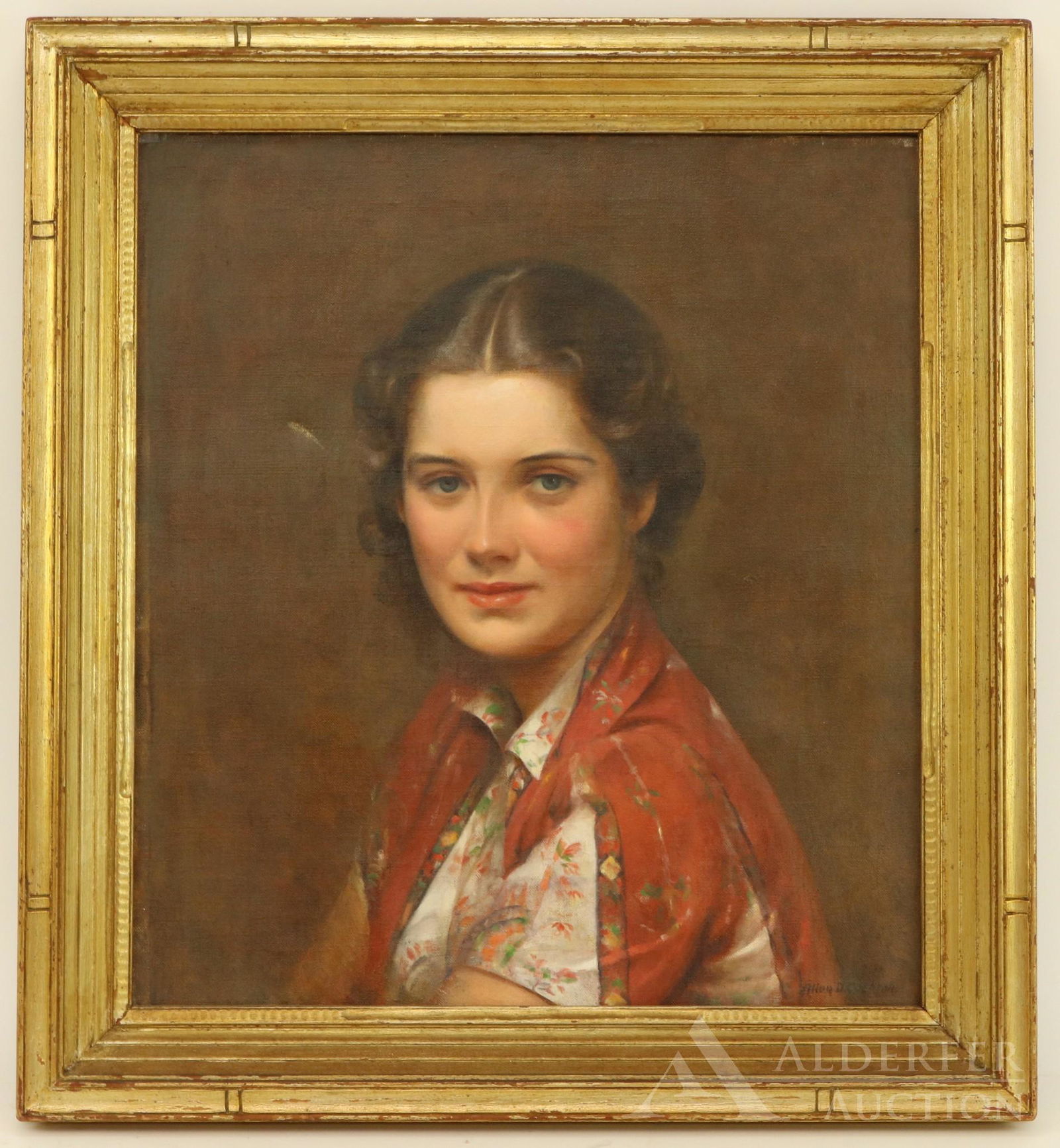 Allen Dean Cochran (1888 - 1971): Oil on canvas, "Portrait of a Bohemian", SLR. Bust portrait of a girl in traditional garb. 20.5"h x 18"w and 25"h x 22.5"w framed