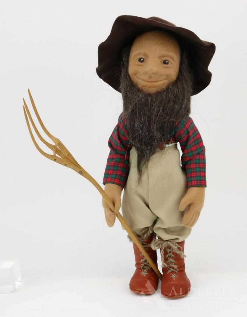 LOT OF R. JOHN WRIGHT.: 1977-1978 "Giuseppi" doll. Receding hairline. This is the third version with a brown felt hat and three-pronged oak pitchfork.
