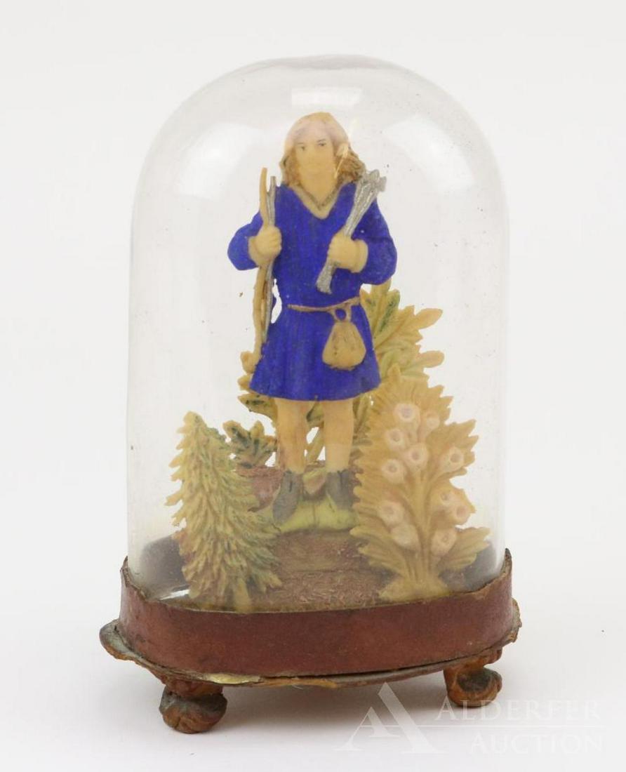 LOT OF HOLIDAY/NOVELTY.: 5 1/2" Dome with wax scene. Man holding bow and arrows. Vegetation. Condition: (1) tree has come loose. This lot is being sold AS IS.
