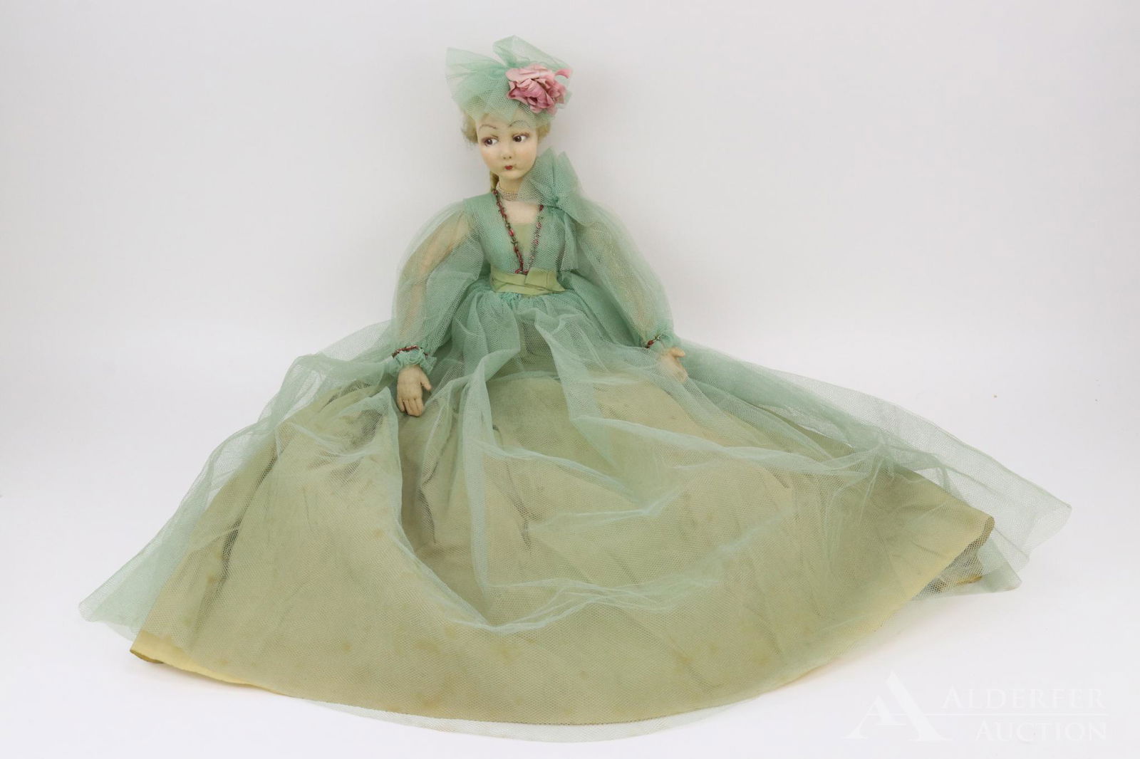 LOT OF CLOTH DOLL(S).: 27" Unmarked 1930's LENCI/type Boudoir doll. Blonde mohair wig with bun and long curls. Painted brown side glance eyes. Doll has no original clothing and has been redressed in vintage clothing. Blue f