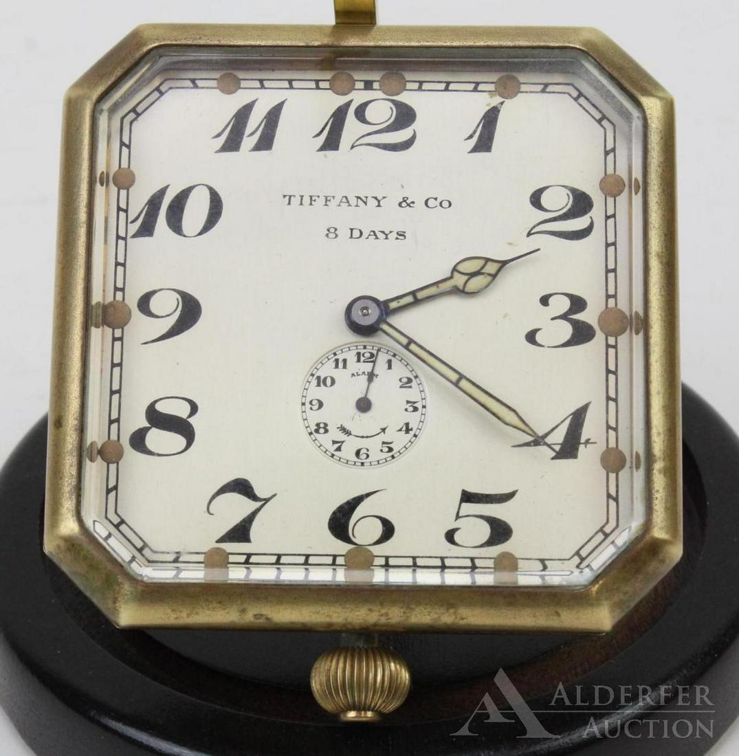 Tiffany & Co 8-Day Clock: Tiffany and Co. 8 Day travel or automobile clock. Face of watch measures 2.75" h.