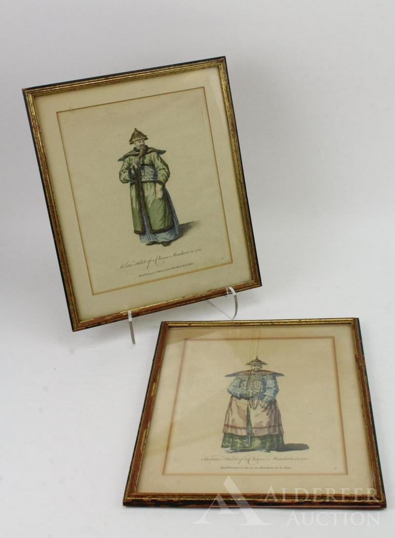 Jefferys Copperplate Engravings: Pair of framed copperplate hand colored engravings from "A Collection of the Dresses of Different Nations, Ancient and Modern (4 vols.), London, 1757-1772, published by Thomas Jefferys (geographer to