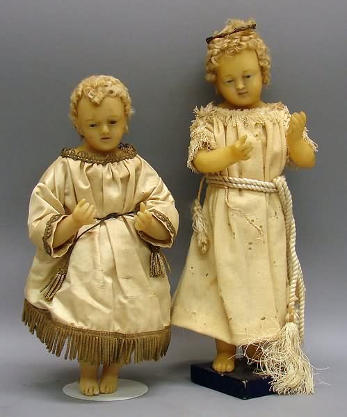 Pair of Poured Wax Dolls-Baby and Child