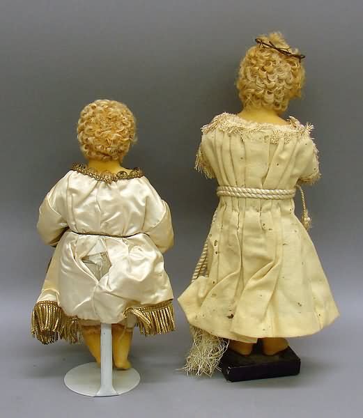 Pair of Poured Wax Dolls-Baby and Child - 2