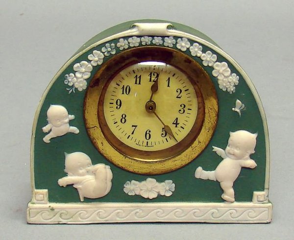 4" Green Jasperware Kewpie Doll Clock